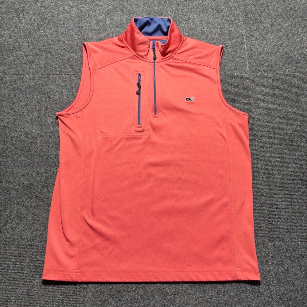Vineyard Vines Mens Small Coral Orange Quarter Zip Performance Golf Vest